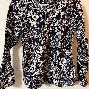 Chaps Black and White Floral Blouse